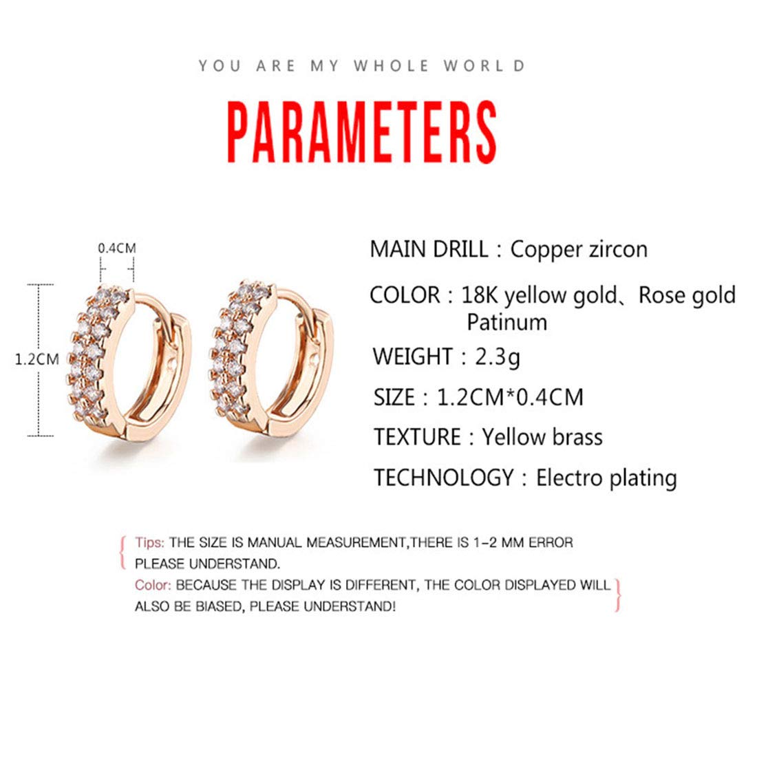 Rockyu ピアス レディース 小さめフープ リングピアス CZダイヤ 18K仕上げ ピンクゴールド・ホワイトゴールド・Kゴールド
