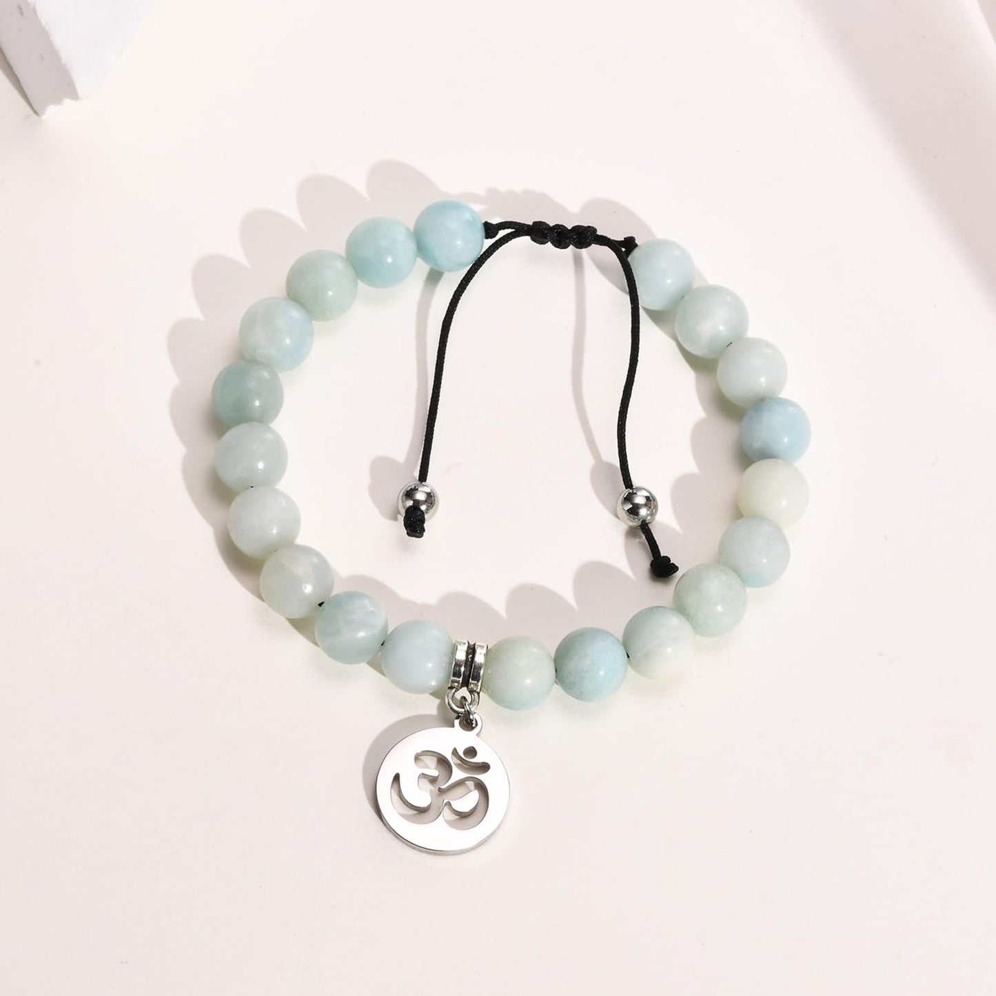 Rockyu レディース 天然石ブレスレット 蓮花・生命の樹・オームモチーフ ステンレスペンダント 金属アレルギー対応