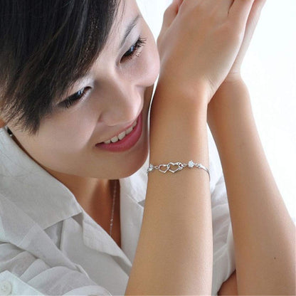 Rockyu ダブルハートブレスレット レディース – ジルコニア×シルバー925（3色ストーン）