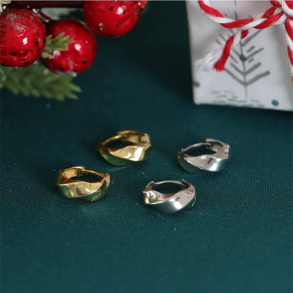 Rockyu ツイストフープピアス レディース 小さめ シルバー925 金属アレルギー対応 ゴールド/シルバー