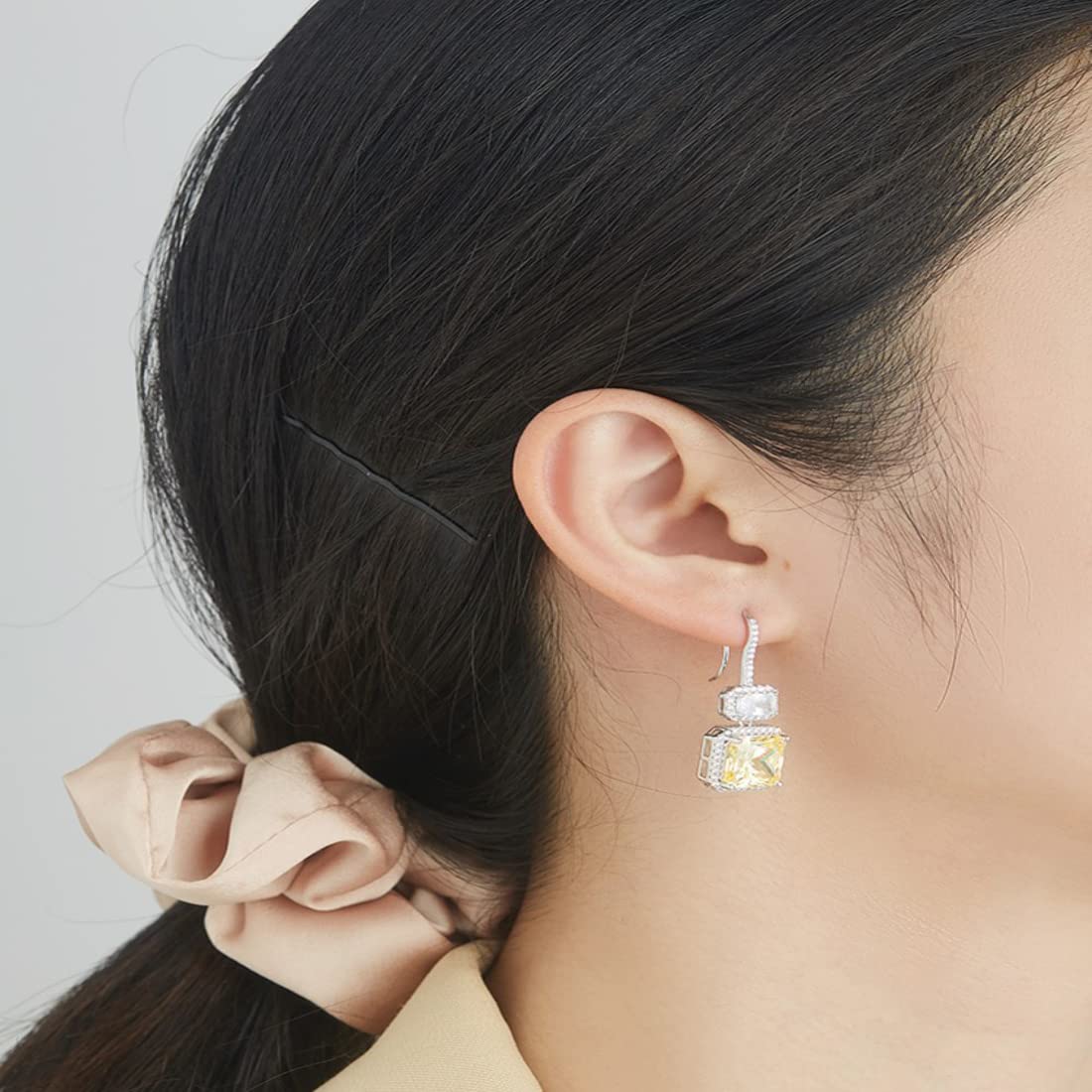 Rockyu ピアス レディース 四角形 イエロー ジルコニア 925シルバー製 金属アレルギー対応