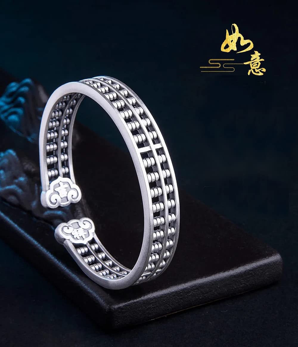 Rockyu バングル 男女兼用 そろばんデザイン シルバー＆ゴールド 開運 厄除け 中華風 アクセサリー