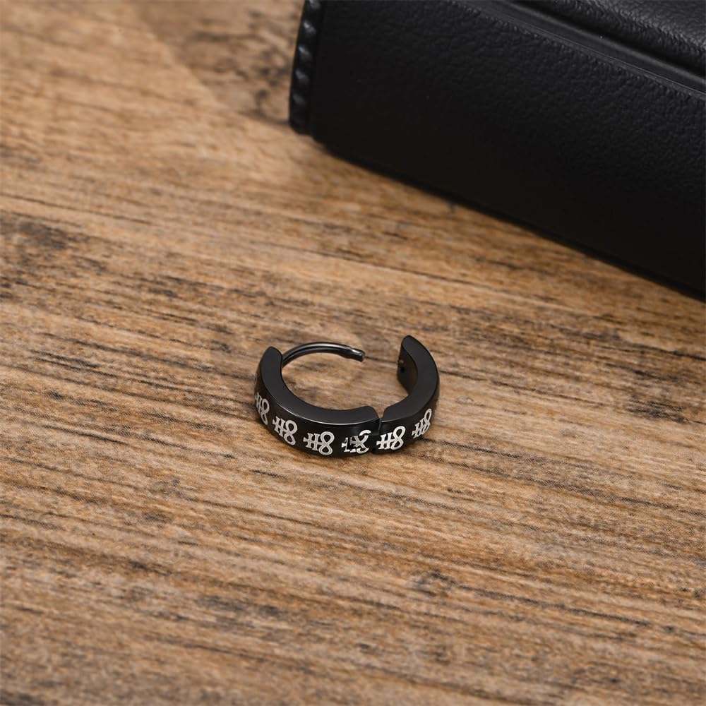 Rockyu ステンレス製 ブラックコーティング柄入りフープピアス メンズ 片耳用