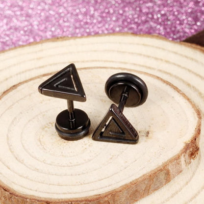 Rockyu ピアス メンズ レディース 三角モチーフ ダブルデザイン チタン製 金属アレルギー対応