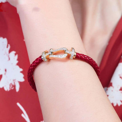 Rockyu ブレスレット レディース メンズ 馬蹄形 ジルコニア 編み込み ステンレス 金属アレルギー対応