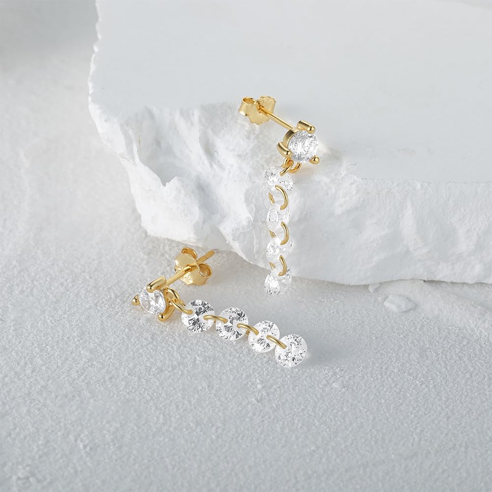 Rockyu シルバー925 ジルコニアフリンジピアス レディース スタッド