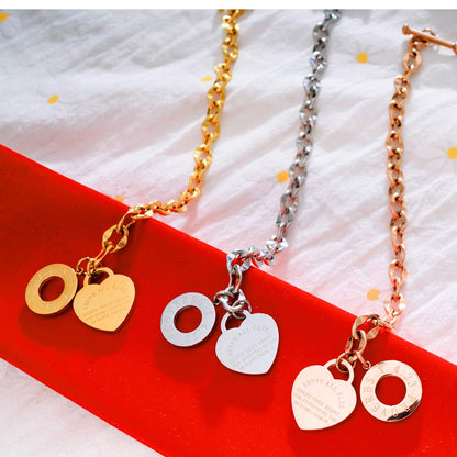 Rockyu ハートチャームブレスレット レディース チタン製 ゴールド＆シルバー OTリング刻印付き