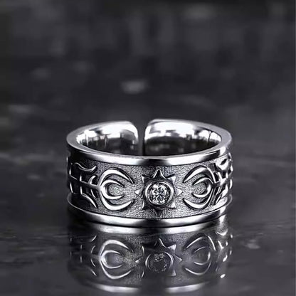 Rockyu シルバー 太陽トーテムリング 幅広 ジルコニア 男女兼用 フリーサイズ