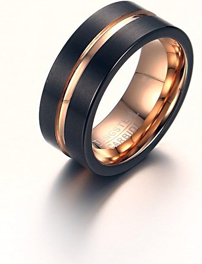 タングステンラインリング 8mm幅｜Rockyu メンズ指輪 シンプル＆マット仕上げ 高耐久デザインアクセサリー