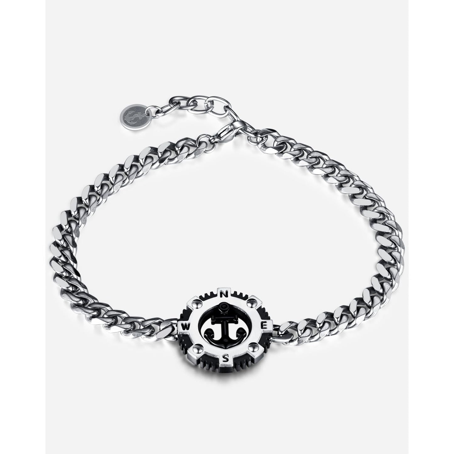 Rockyu ステンレス 錨コンパスデザイン メンズブレスレット 喜平チェーン