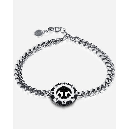 Rockyu ステンレス 錨コンパスデザイン メンズブレスレット 喜平チェーン