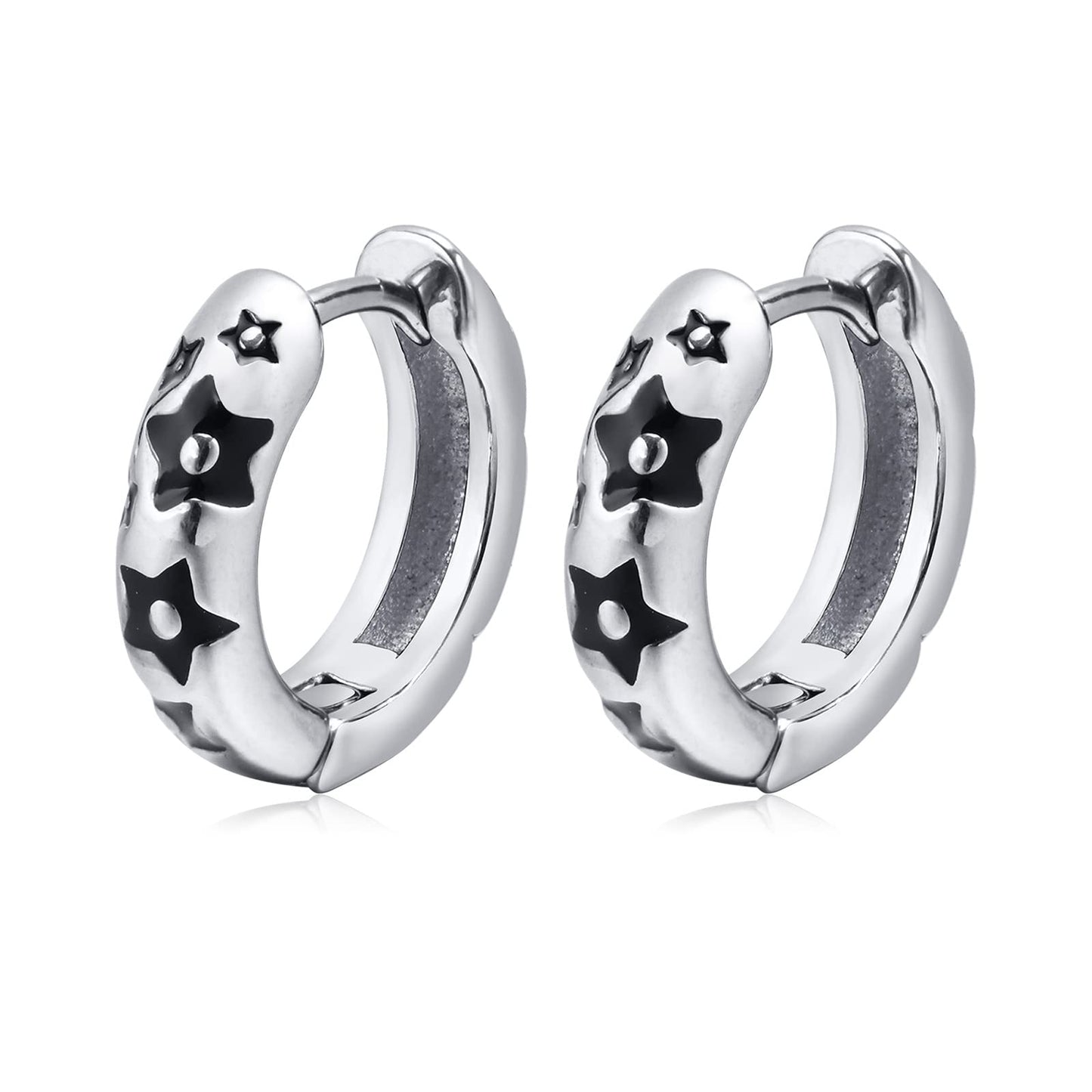 Rockyu ピアス メンズ シルバー 星形フープ ステンレス 金属アレルギー対応 スターピアス