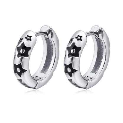 Rockyu ピアス メンズ シルバー 星形フープ ステンレス 金属アレルギー対応 スターピアス