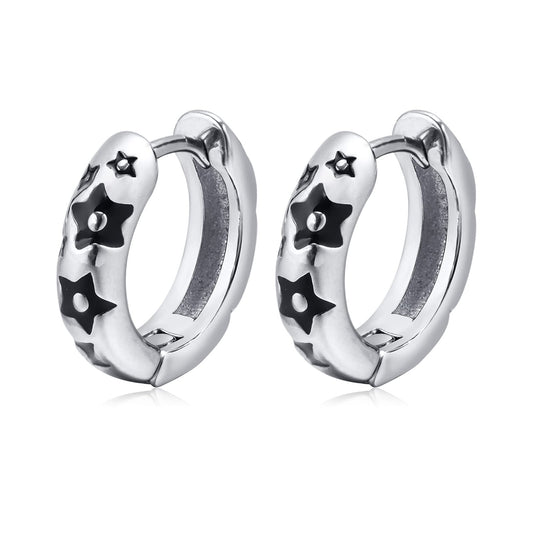 Rockyu ピアス メンズ シルバー 星形フープ ステンレス 金属アレルギー対応 スターピアス