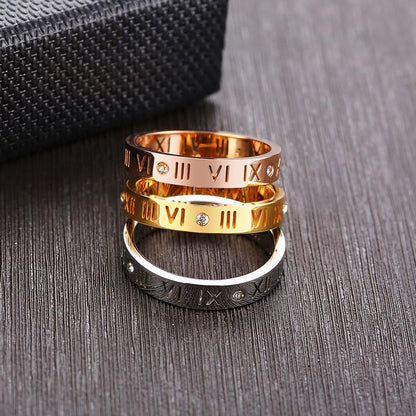 Rockyu ローマ数字リング レディース ステンレス製 3.5mm幅 ピンクゴールド・シルバー