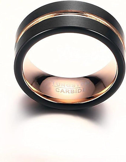 タングステンラインリング 8mm幅｜Rockyu メンズ指輪 シンプル＆マット仕上げ 高耐久デザインアクセサリー