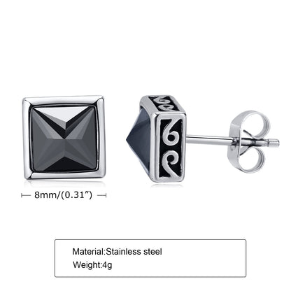 Rockyu ピアス メンズ シルバー スタッドピアス ステンレス鋼 四角形 金属アレルギー対応 彫刻模様 クール アクセサリー
