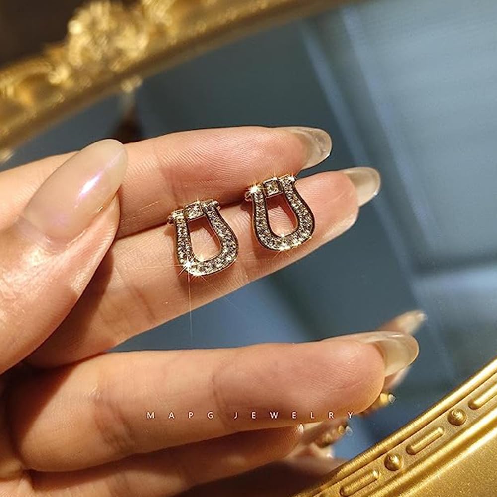 Rockyu シルバー925＆ピンクゴールド 馬蹄U型ジルコニアピアス レディース 金属アレルギー対応