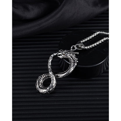 Rockyu ネックレス メンズ シルバー 龍モチーフ 無限大ペンダント ステンレス製 金属アレルギー対応 チェーン55cm