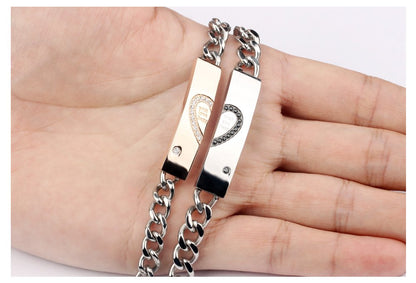 Rockyu ペアブレスレット カップル用 ハートモチーフ ステンレス ピンクゴールド＆ブラック