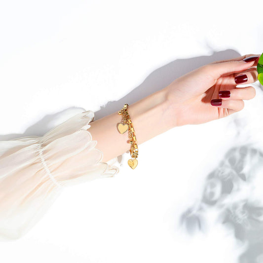 Rockyu ハートチャーム バングルブレスレット レディース ステンレスチェーン 3色展開