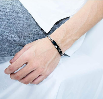 Rockyu ペアブレスレット チタン製 シンプルチェーン ジルコニア付き メンズ＆レディース