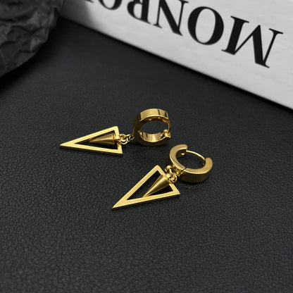 Rockyu メンズ フープピアス 三角チャーム付き ステンレス製 金属アレルギー対応