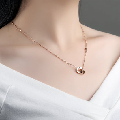 ダブルリングクローバーネックレス｜18金風ステンレス｜レディース シンプルペンダント