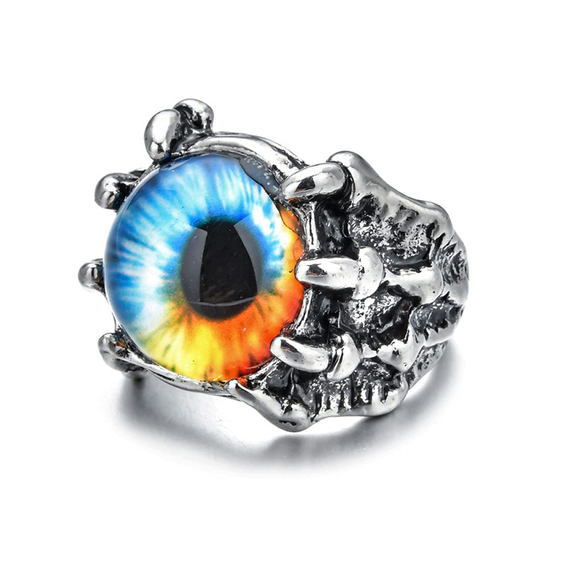 Rockyu 悪魔の目リング メンズ アジャスタブル ステンレス風 アンティーク調 指輪