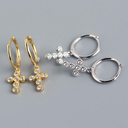 Rockyu ピアス レディース フープ クロス 十字架 ジルコニア 揺れる 上品 ジュエリー