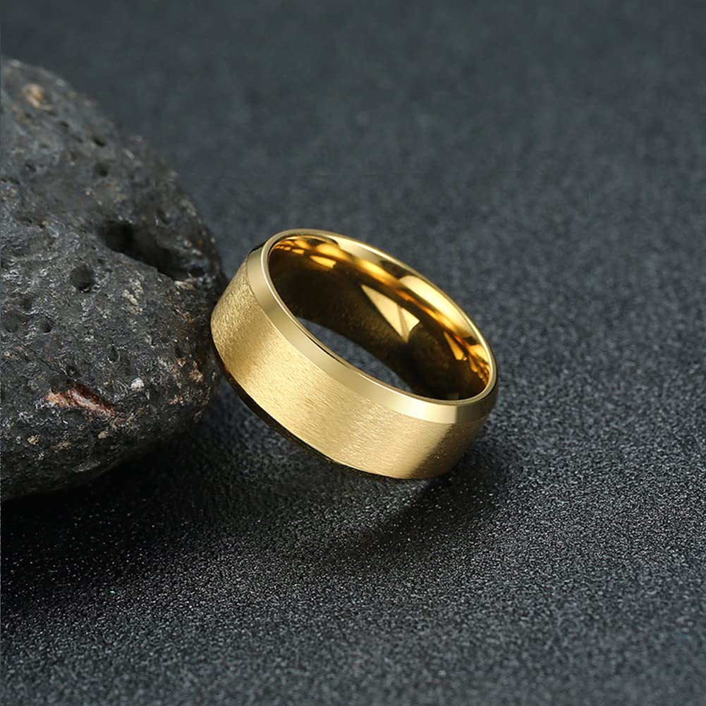 Rockyu チタンステンレスリング メンズリング シンプルマット仕上げ 男女兼用 4/6/8mm サイドカットデザイン 金属アレルギー対応