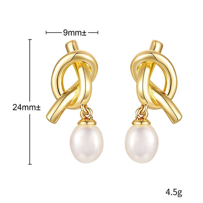 Rockyu ゴールドノットパールピアス ステンレス製 レディース