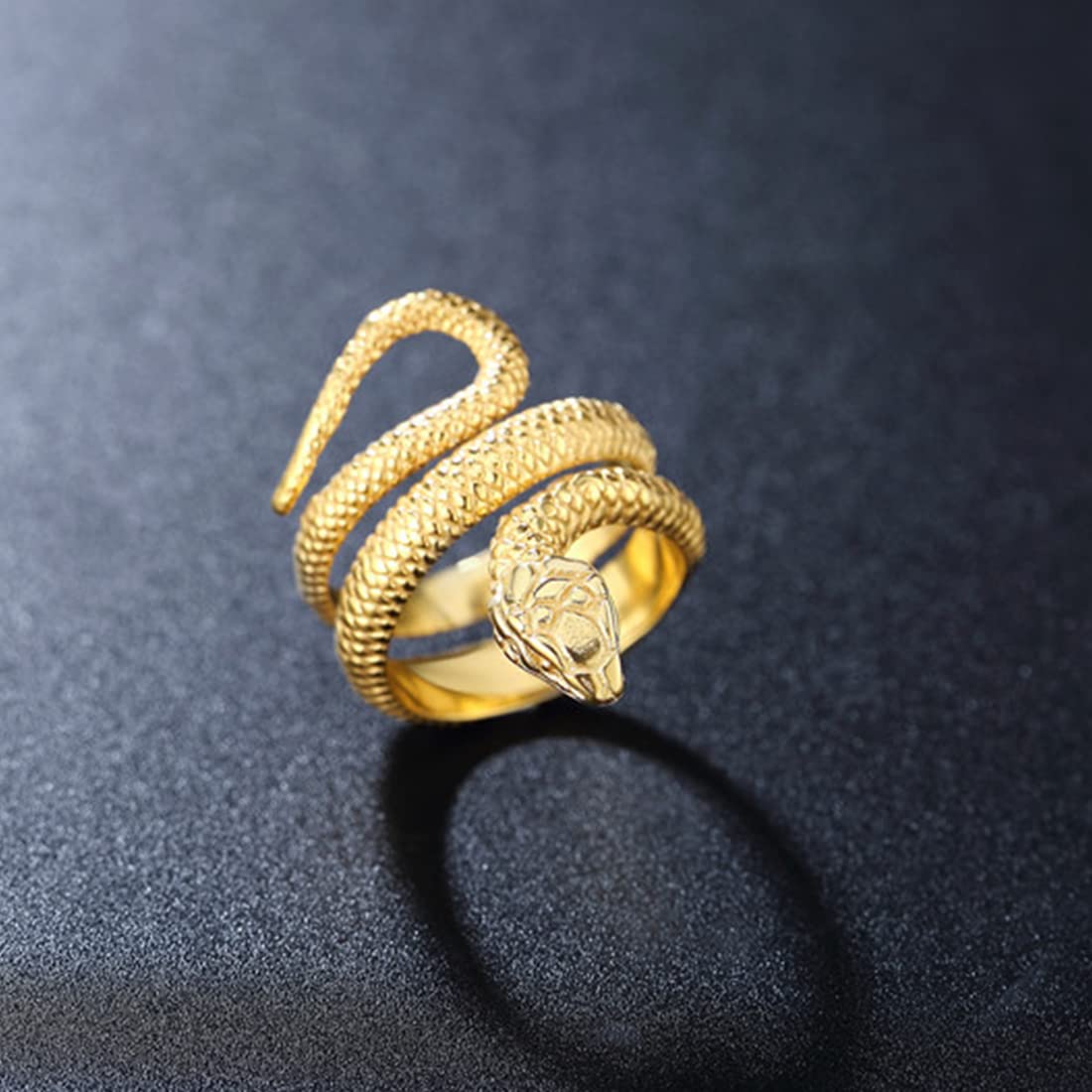 Rockyu スネークリング メンズ フリーサイズ ヘビモチーフ チタン指輪