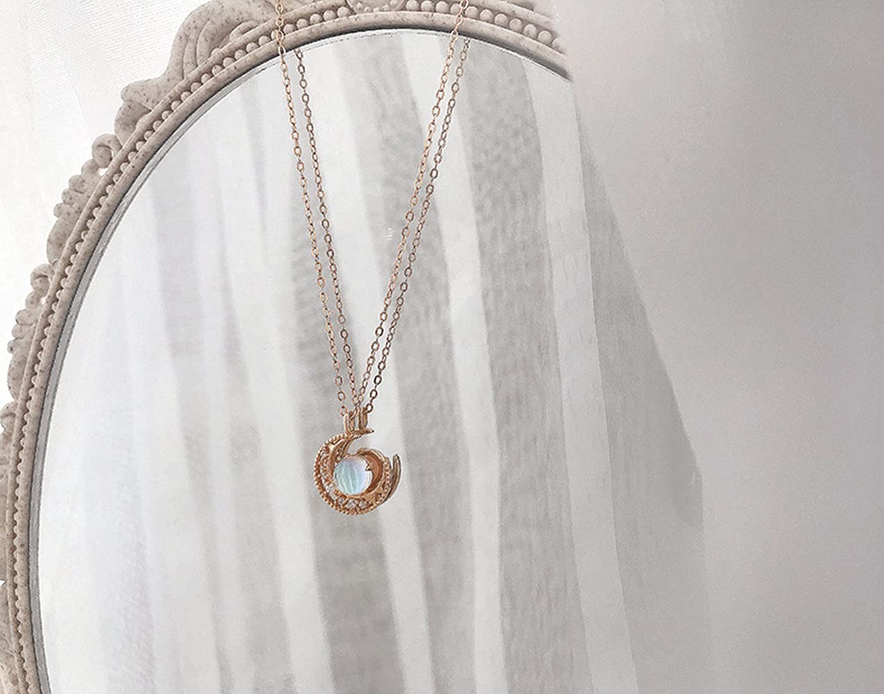 月と星のステンレスペンダント｜メンズ・レディース兼用ネックレス｜幻想的なシルバーチャーム