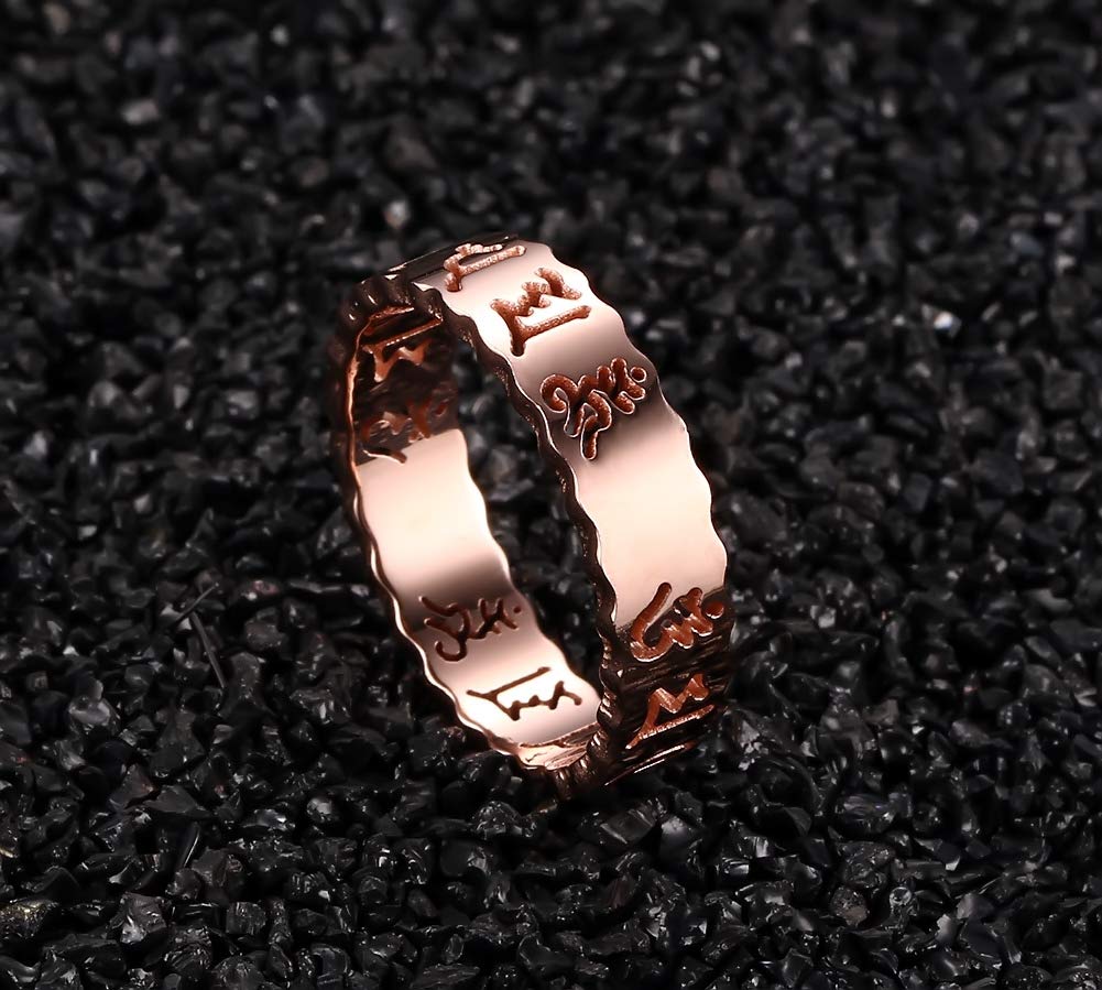 Rockyu ステンレス メンズリング 般若心経刻印 仏教モチーフ お守りデザイン シルバー ゴールド ローズゴールド