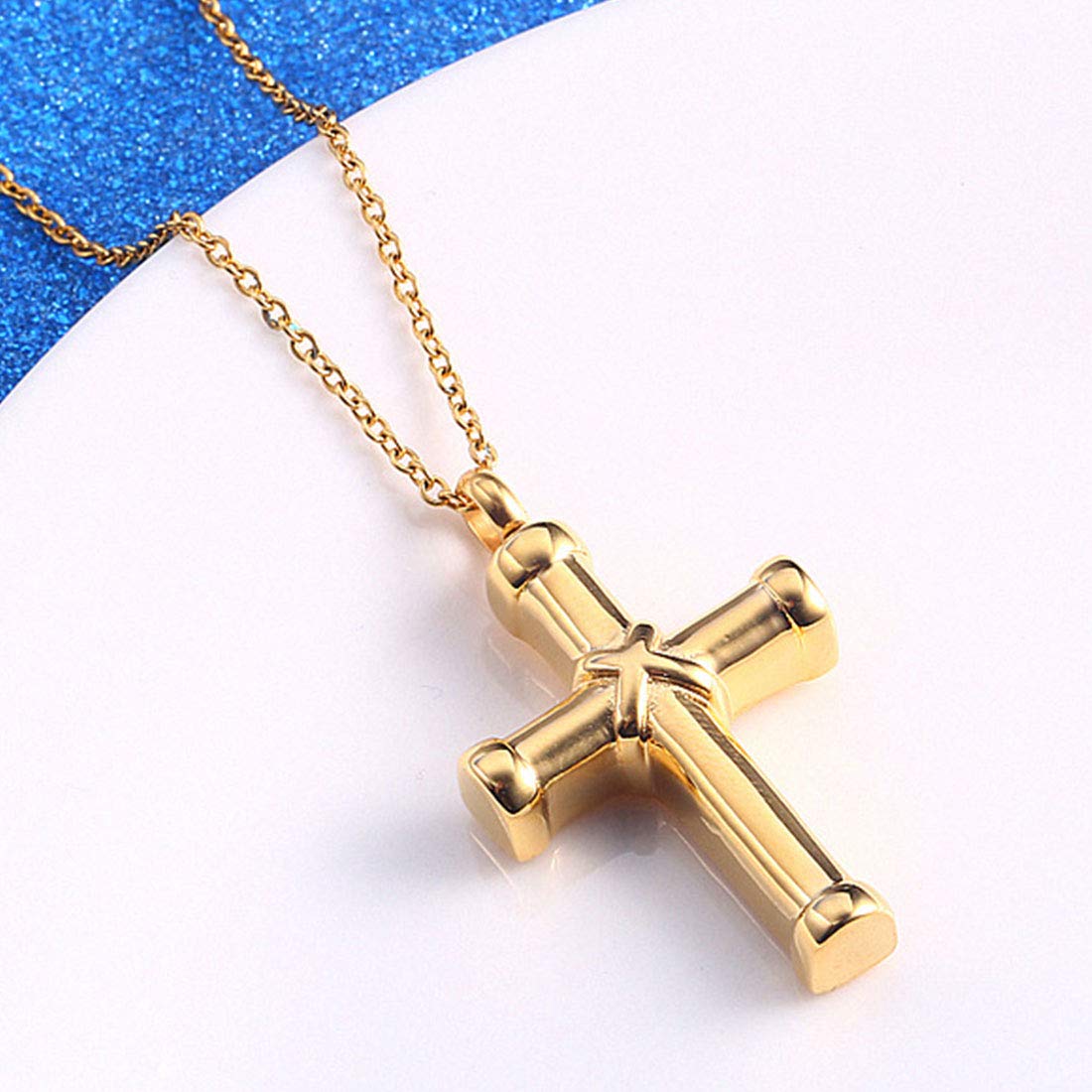 Rockyu クロス メモリアルネックレス｜ステンレス製 遺骨ペンダント メンズ
