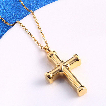 Rockyu クロス メモリアルネックレス｜ステンレス製 遺骨ペンダント メンズ