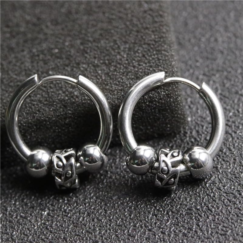 Rockyu ピアス メンズ フープ シルバー 鈴付き リングピアス 316Lステンレス 両耳用