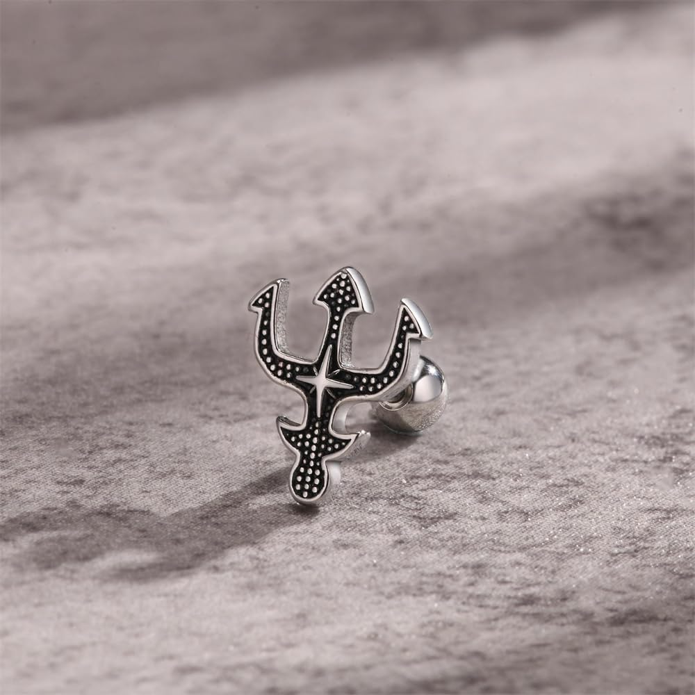 Rockyu メンズ トライデントピアス 六芒星モチーフ ステンレス シルバー 片耳用 金属アレルギー対応