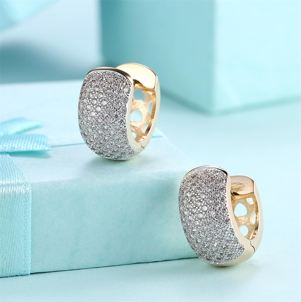 Rockyu レディース フープピアス 幅広 18金仕上げ ジルコニア ゴールド 小ぶり 透かし彫り