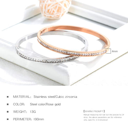 Rockyu レディース バングル キュービック付き 18K仕上 ピンクゴールド＆シルバー