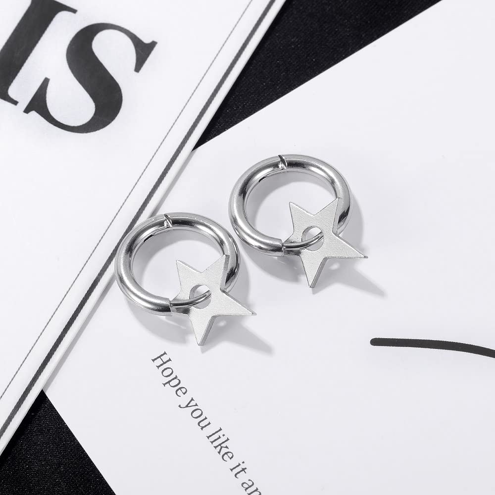 Rockyu ピアス メンズ フープ シルバー ステンレス 星モチーフ 金属アレルギー対応