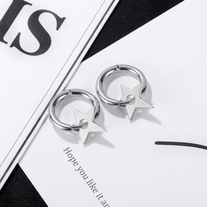 Rockyu ピアス メンズ フープ シルバー ステンレス 星モチーフ 金属アレルギー対応