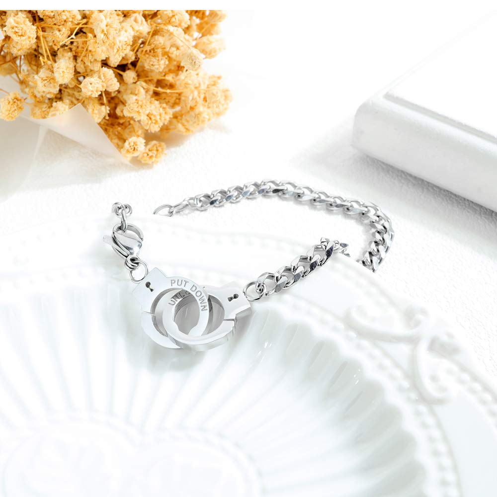 Rockyu 手錠モチーフ チェーンブレスレット レディース チタン製 シルバー/ブラック/ピンクゴールド