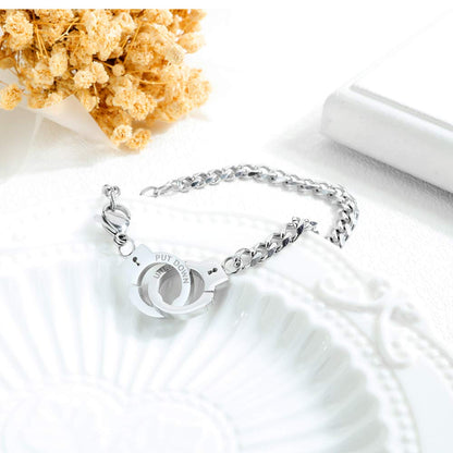 Rockyu 手錠モチーフ チェーンブレスレット レディース チタン製 シルバー/ブラック/ピンクゴールド