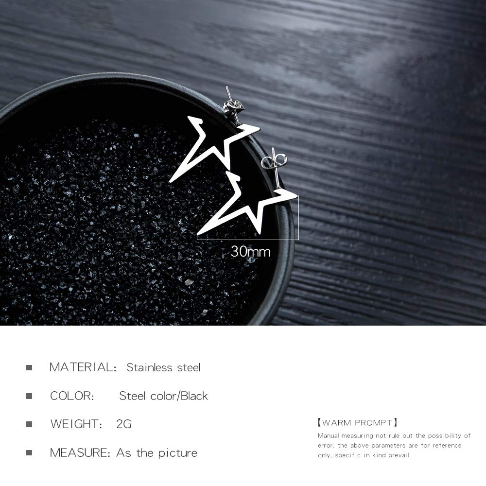 Rockyu 星モチーフピアス ステンレス製 30mm レディース 金属アレルギー対応 シンプル＆おしゃれ