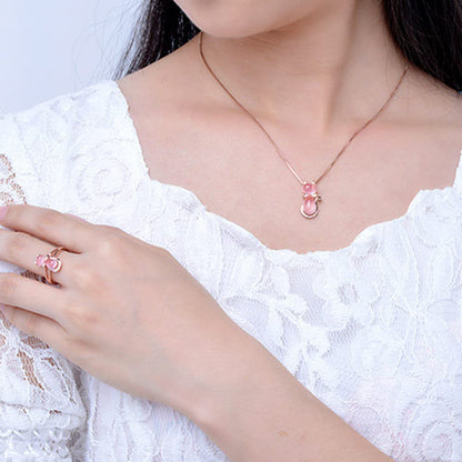 Rockyu ネックレス レディース ピンクゴールド 猫モチーフ 天然石 ジルコニア