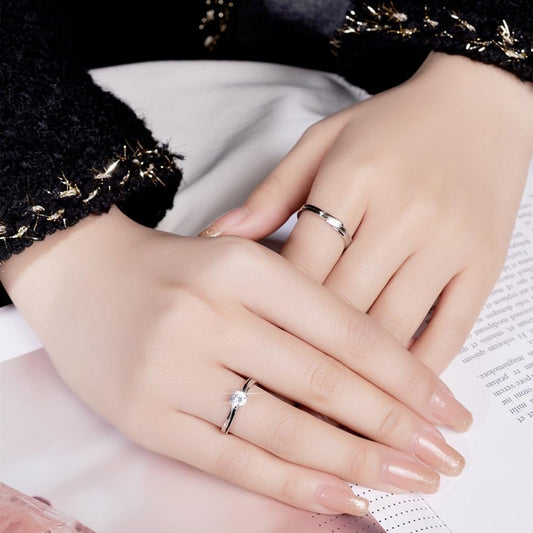 Rockyu ペアリング シルバー925 ジルコニア 四本爪デザイン カップルリングセット 金属アレルギー対応