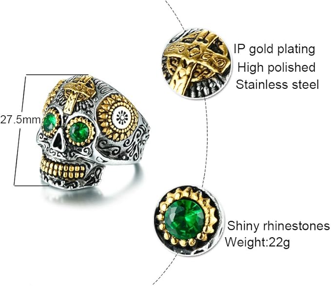 Rockyu 十字架スカルリング メンズ｜ヴィンテージパンク風 ステンレス製リング  製品タグ