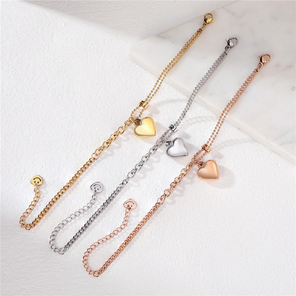 Rockyu レディース ハートブレスレット チタンステンレス アジャスタブル 金属アレルギー対応